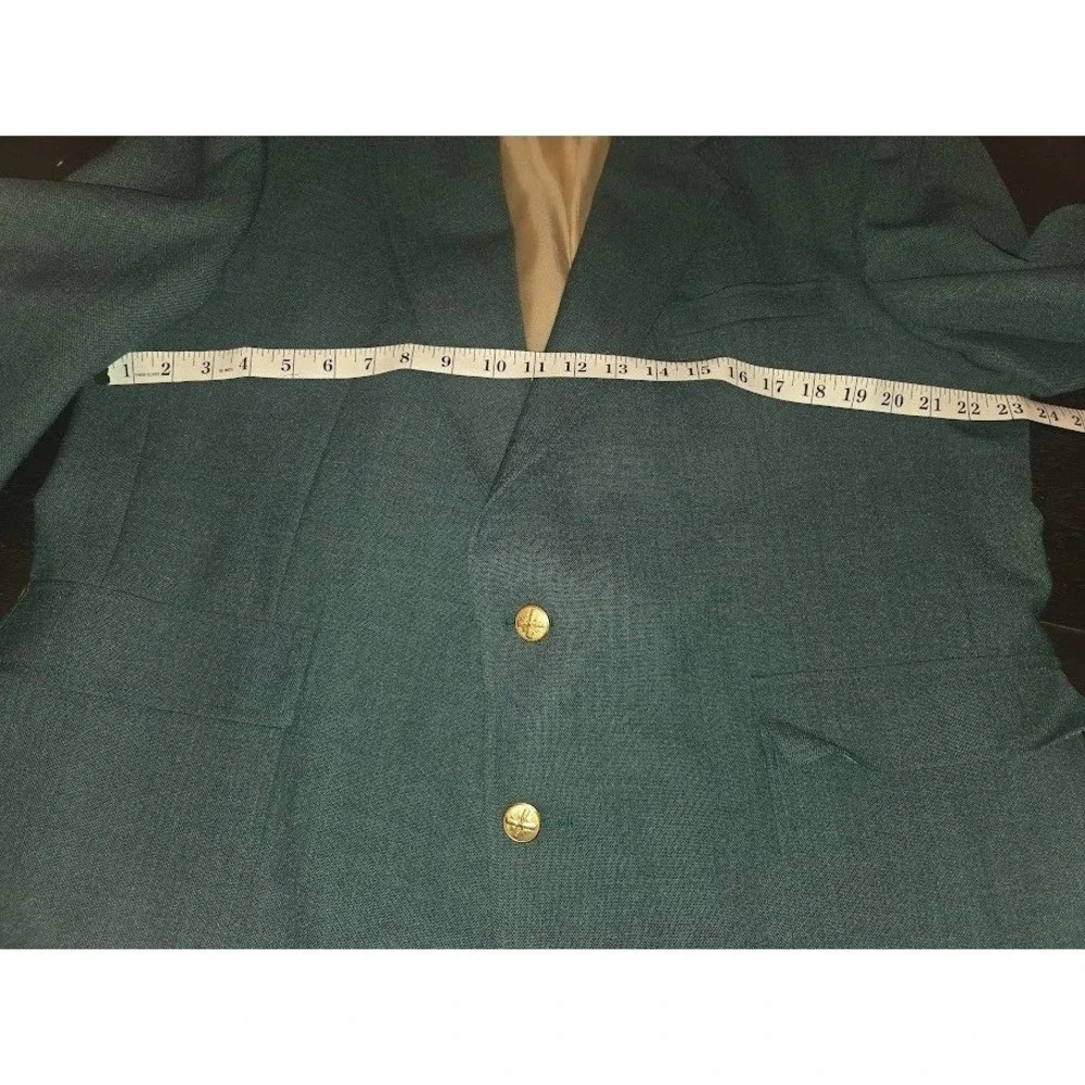 Hunt Valley Mens Green Two Button Blazer Sport Coat Gold Crest Buttons USA Made
